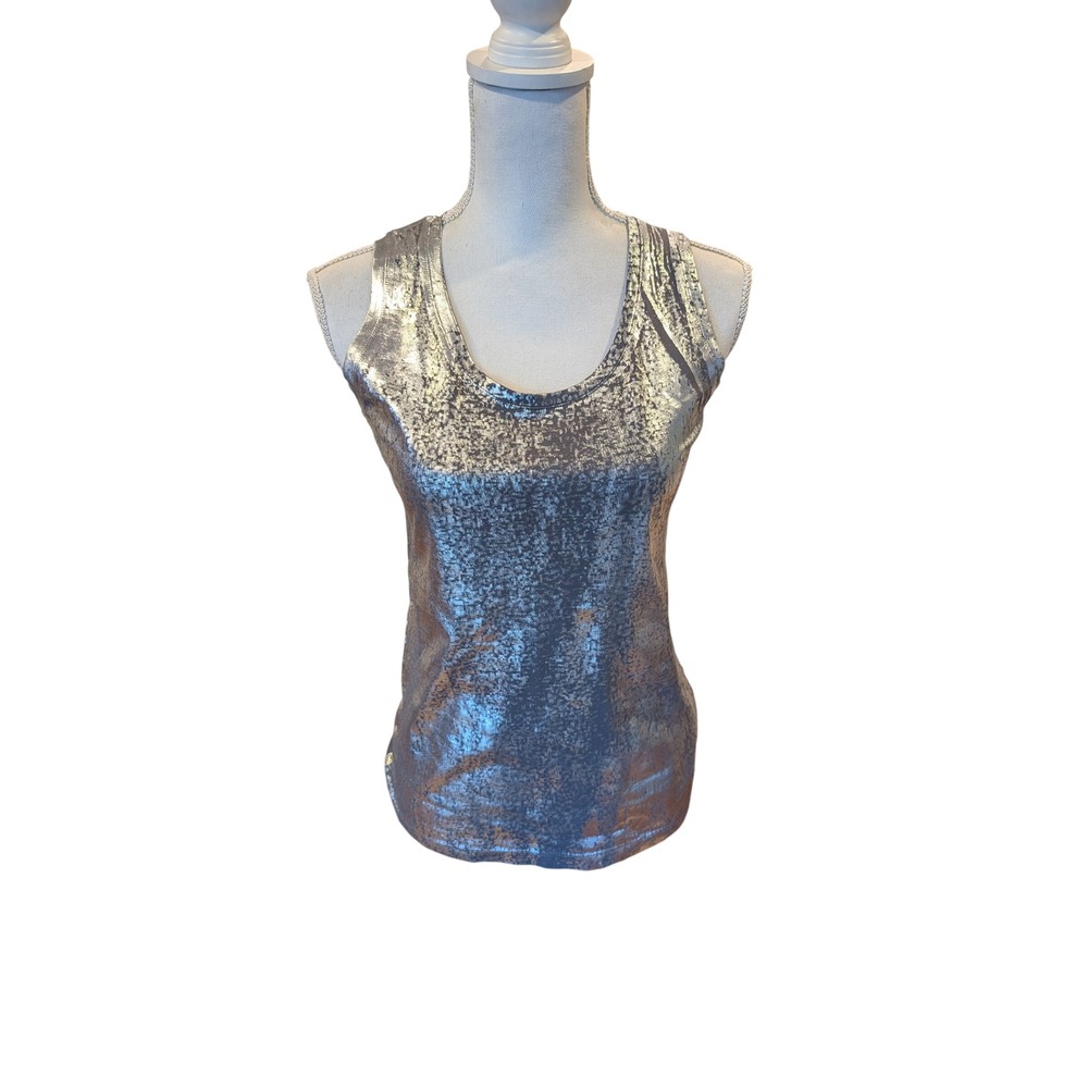 Cotton Tank Top Metallic Distressed Silver Foil Grey Small by Refinery No. 1